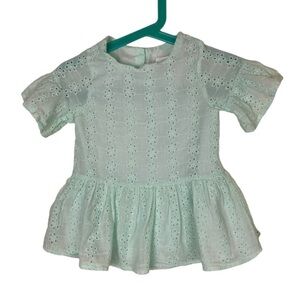 Rare Additions Girls Cottagecore Eyelet Blouse Flutter Sleeves Mint Green Sz 3T